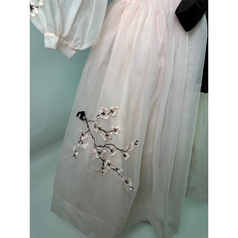 Eyeful by Ruth Flan Pink Nylon Organza Embroidered Dress Heart Neckline Vintage - Picture 4 of 11